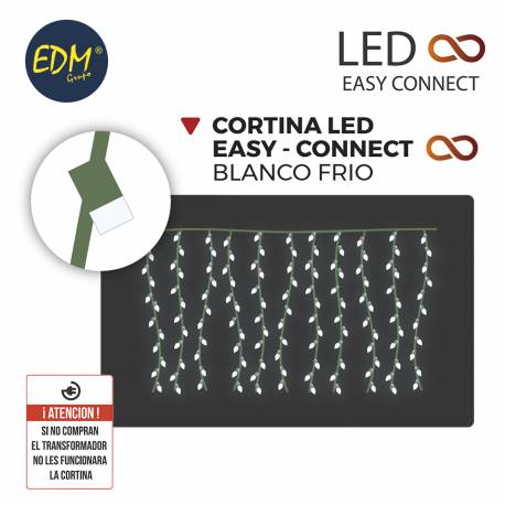 GUIRNALDA CORTINA LED EASY-CONNECT 2X2MTS 10 TIRAS 200 LEDS BLANCO FRIO 30V 200W