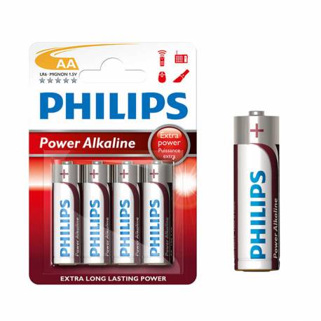 Pila alkalina philips aa - lr06 1,5v (blister 4 unid)  ø14,5x50,5mm